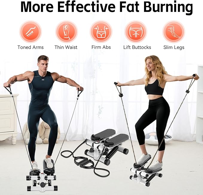 Steppers for Exercise at Home, Mini Stepper with Resistance Bands - Quiet, Portable Stair Stepper for Buttocks Lifting, Body Shaping & Cardio Workouts, Compact Fitness Stepper for Small Spaces