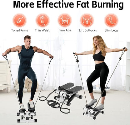 Steppers for Exercise at Home, Mini Stepper with Resistance Bands - Quiet, Portable Stair Stepper for Buttocks Lifting, Body Shaping & Cardio Workouts, Compact Fitness Stepper for Small Spaces