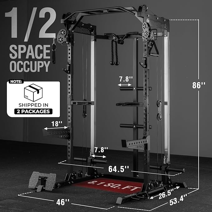 Mikolo Power Cage, 2000LB Power Rack with Independent Dual Pulley System, Multi-Function Home Gym Workout Machine for Cable Crossover