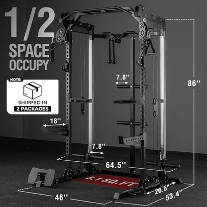Mikolo Power Cage, 2000LB Power Rack with Independent Dual Pulley System, Multi-Function Home Gym Workout Machine for Cable Crossover