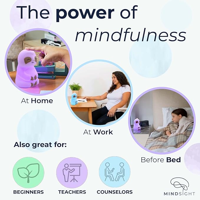 Mindsight 'Breathing Buddha' Guided Visual Meditation Tool for Mindfulness | Slow Your Breathing & Calm Your Mind for Stress & Anxiety Relief | Perfect for Adults & Kids (Multicolor, Sloth (Sound))