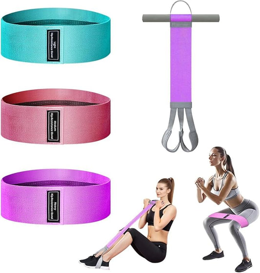 Ocdin Fabric Pedal Resistance Band with Handle, 4 Yoga Starter Set of Stretch Exercise Workout Bands, Unisex Anti-Broken Ab and HIPS Training Elastic Rope