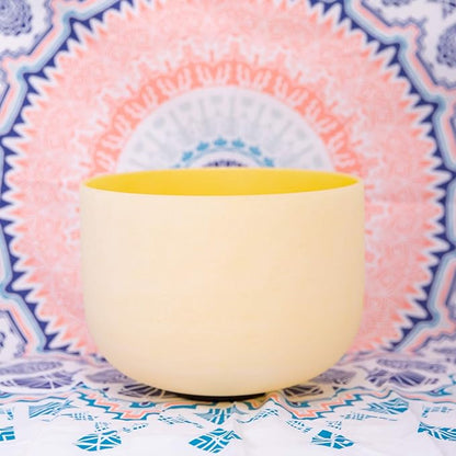 ENERGYSOUND 432Hz Perfect Pitch E Note Solar Plexus Chakra Yellow Colored Frosted Quartz Crystal Singing Bowl 10 inch mallet & o-ring included