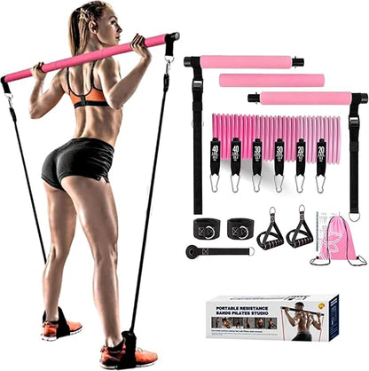 180lb Pilates Bar Kit with Resistance Band(6 x Resistance Bands),6 Level for Women Full Body Workouts,Lady Portable Resistance Band or Workout Bands for Physical Therapy Yoga,Pilates,Home&Gym for You