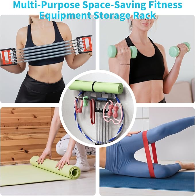 KHAMAL Multi-Purpose Gym Equipment Storage Rack For Resistance Bands - Gym Wall Storage For Exercise Bands, Yoga mat, Jump Ropes, Weight Belts, Straps, Hula Hoop