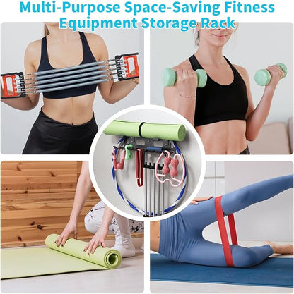 KHAMAL Multi-Purpose Gym Equipment Storage Rack For Resistance Bands - Gym Wall Storage For Exercise Bands, Yoga mat, Jump Ropes, Weight Belts, Straps, Hula Hoop