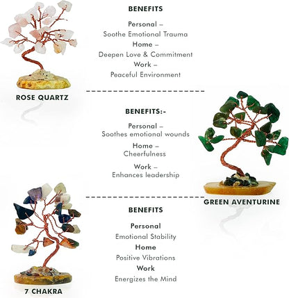 Crystal Tree for Positive Energy, 7 Chakra Stones and Healing Crystals Tree of Life, Money Bonsai Trees, Feng Shui Décor for Home and Office Desk Decoration, Spiritual & Good Luck Gifts Set of 6 Trees