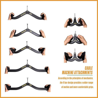 Lat Pull Down Bar T bar Row Attachment, V Bar Tricep Lat Pulldown Attachments, Back Strength Training Bar for Home Gym Exercise Cable Machine Attachments