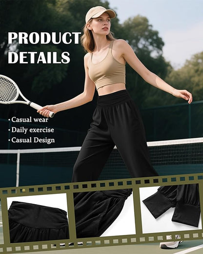 2 Pack Women's Yoga Joggers, Cozy Sweatpants with Pockets Casual Loose Comfy High Waisted Lounge Pants