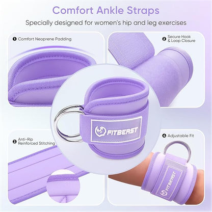 FitBeast Ankle Straps for Cable Machines Women, Glute Kickback Ankle Strap Set with Gym Handles for Cables & Ankle Cable Straps for Workout - Gym Attachments for Cable Machine