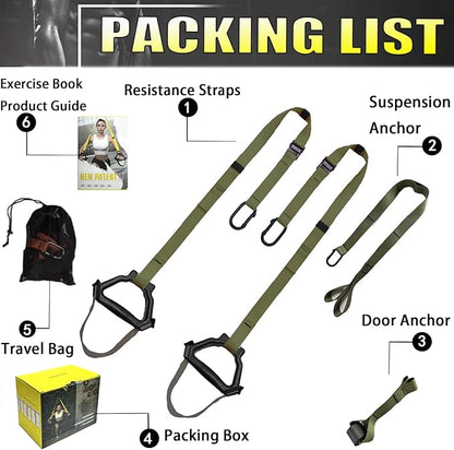 Bodyweight Resistance Training Straps, Complete Home Gym Fitness Trainer kit for Full-Body Workout, Included Door Anchor, Extension Strap, Fitness Guide