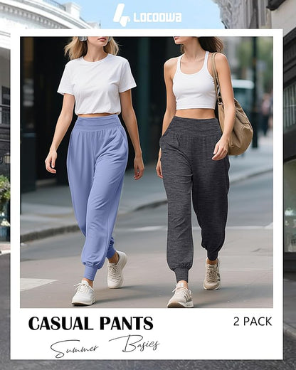 2 Pack Women's Yoga Joggers, Cozy Sweatpants with Pockets Casual Loose Comfy High Waisted Lounge Pants