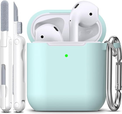 R-fun Compatible with AirPods Case Cover, Soft Silicone Protective Cover with Keychain for Women Men Compatible with Apple AirPods 2nd 1st Generation Charging Case, Front LED Visible,Turquoise