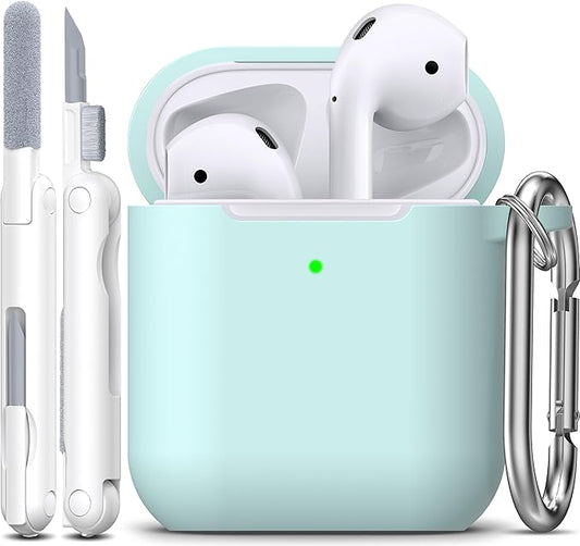 R-fun Compatible with AirPods Case Cover, Soft Silicone Protective Cover with Keychain for Women Men Compatible with Apple AirPods 2nd 1st Generation Charging Case, Front LED Visible,Turquoise