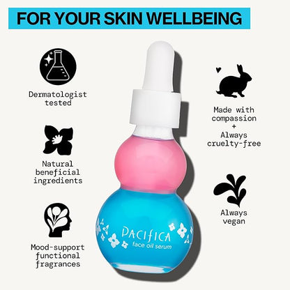 Pacifica Face Oil Serum - Flower Fix Bi-Phase Hydrating Skin Barrier - w/Hyaluronic Acid & Natural Botanical Ingredients - for Dry Sensitive Skin Vegan & Cruelty-Free Dermatologist Approved