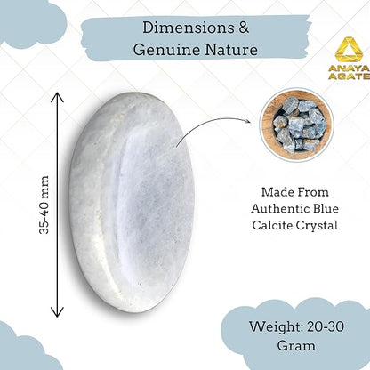 Blue Calcite Worry Stones – Crystal Thumb Worry Stone for Anguish, Stress – Relaxing and Soothing Balance Stones for Meditation, Stress Relief – Healing Stones and Crystals for Men and Women