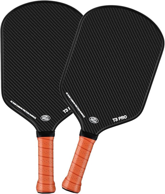 Pickleball Paddle - 3K Raw Carbon Fiber Surface (CFS) + Carbon Abrasion Surface (CAS) with High Grit & Spin, Sure-Grip Elongated Handle, Pickle Ball Paddle with 16mm Polypropylene Honeycomb Core