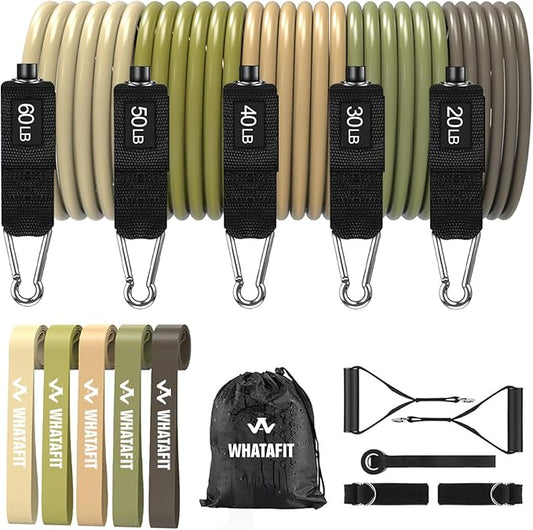 WHATAFIT Resistance Bands, Exercise Bands，Resistance Bands for Working Out, Work Out Bands with Handles for Men and Women Fitness, Strength Training Home Gym Equipment