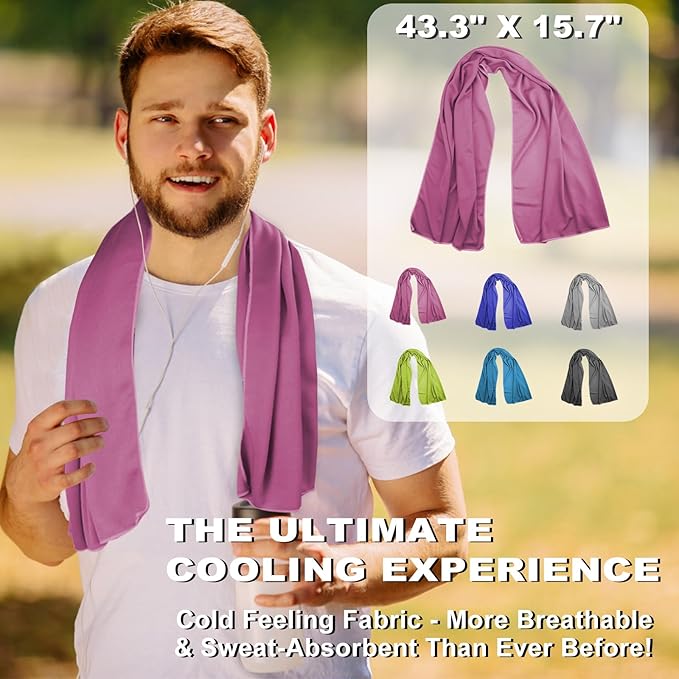 Ice & Sweat Towels, 43.3" x 15.7" - Cooling Neck Wraps for Summer Heat - Quick Cool Down for Gym, Running, Golf, Yoga & Sports