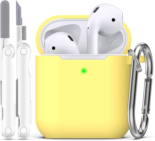 R-fun Compatible with AirPods Case Cover, Soft Silicone Protective Cover with Keychain for Women Men Compatible with Apple AirPods 2nd 1st Generation Charging Case, Front LED Visible,Yellow