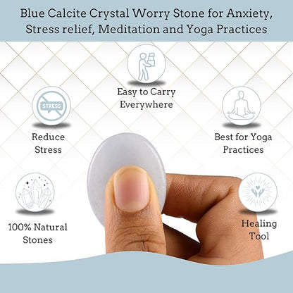 Blue Calcite Worry Stones – Crystal Thumb Worry Stone for Anguish, Stress – Relaxing and Soothing Balance Stones for Meditation, Stress Relief – Healing Stones and Crystals for Men and Women
