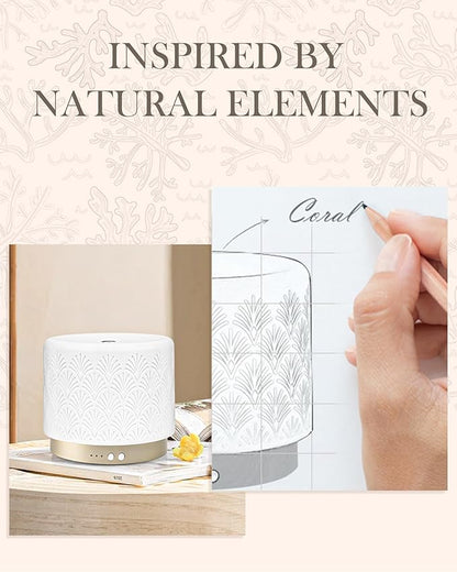 Ceramic Essential Oil Diffuser 280ml- Aromatherapy Diffuser with Ultrasonic Cool Mist Humidifier, Night Light, Timer, Auto Shut-Off, Large Room Aroma Diffuser for Home, Bedroom, Office, Yoga
