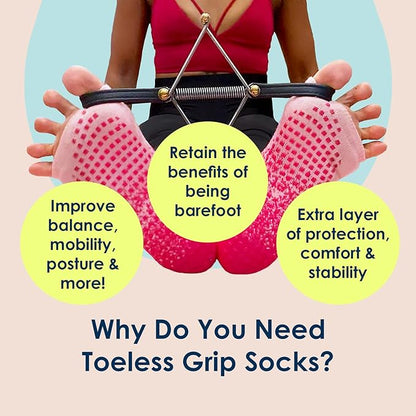 Tucketts Toeless Pilates Socks with Grips for Women, Non-Slip Yoga & Barre Socks for Stability & Barefoot Workouts, Size 6-13