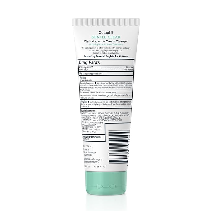 Cetaphil Acne Face Wash, Gentle Clear Clarifying Acne Cream Cleanser with 2% Salicylic Acid, Deep Cleans & Treats Acne Prone Skin, Skin Care for Sensitive Skin, 4.2oz