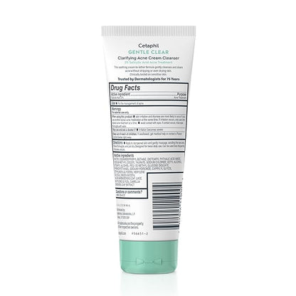 Cetaphil Acne Face Wash, Gentle Clear Clarifying Acne Cream Cleanser with 2% Salicylic Acid, Deep Cleans & Treats Acne Prone Skin, Skin Care for Sensitive Skin, 4.2oz