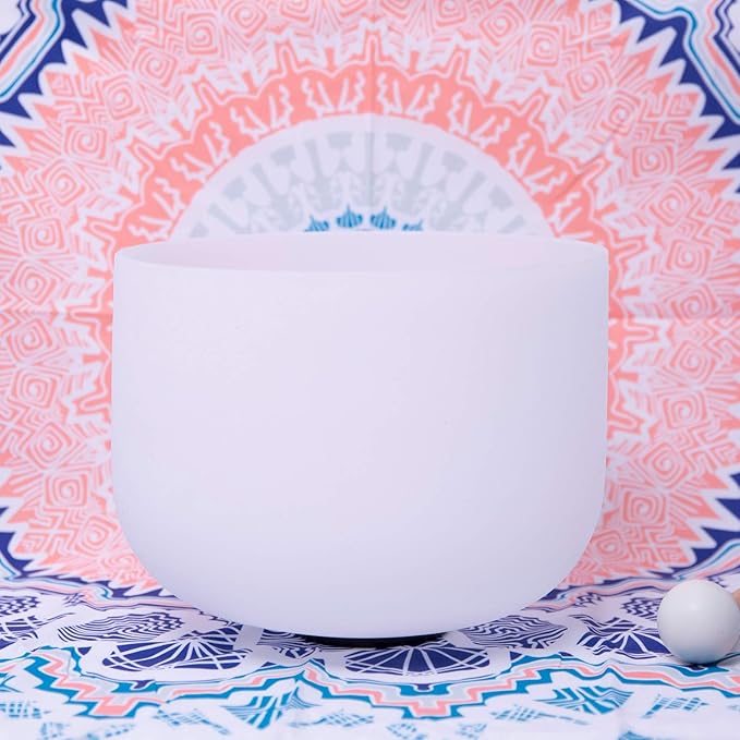 ENERGYSOUND 432Hz Perfect Pitch E Note Solar Plexus Chakra Frosted Quartz Crystal Singing Bowl 10 inch mallet and o-ring included