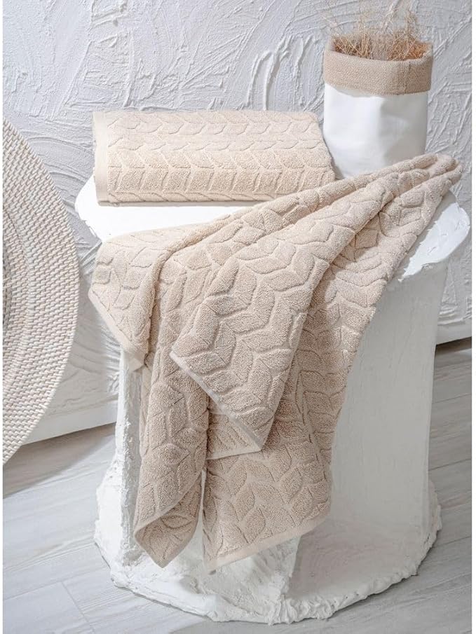 BAGNO MILANO Turkish Bath Towels, Soft Plush Jacquard Luxury Bath Towels, Quick Dry Towel Set (Latte, 2 pcs Bath Towel Set)