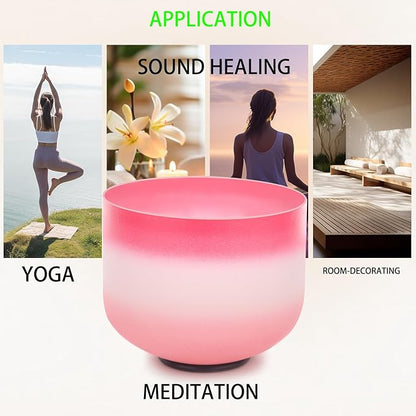 8 inch F Note 432HZ Light Pink Singing Bowl Frosted Quartz Heart Chakra Meditation Sound Healing with Durable Carrying Case Suede Striker O-ring