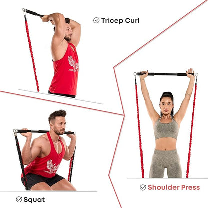 Resistance Band Bar for Fitness - Workout for Exercise, Squat, Biceps, Triceps, Shoulders, Back - Adjustable 3 Parts for Resistance Bands - Durable Portable Steel Pilates Bar