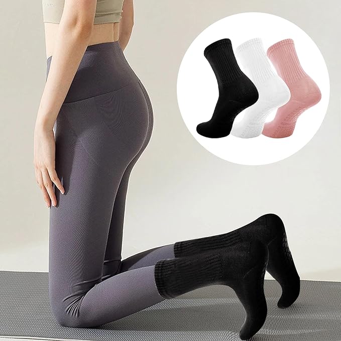 3 Pairs Non Slip Yoga Socks for Women Anti-skid Long Socks for Yoga, Barre, Ballet, Dance, Barefoot Workout Gym