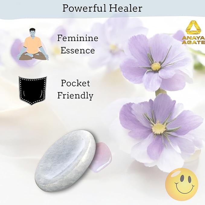 Blue Calcite Worry Stones – Crystal Thumb Worry Stone for Anguish, Stress – Relaxing and Soothing Balance Stones for Meditation, Stress Relief – Healing Stones and Crystals for Men and Women