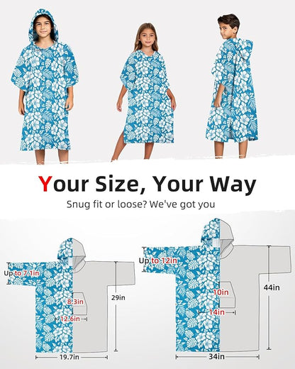 Abahub Surf Poncho Women & Men Towel Poncho Adult with Hood, Thick Quick Dry Changing Poncho Towel, Microfiber Wearable Cover Up for Surfing Beach Swim - Absorbent Changing Towel S (Blue Flower)