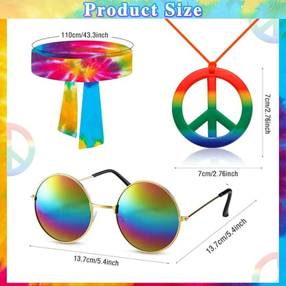 Hippie Costume for Men Women 4PCS Mens 60s 70s Outfit Set Colorful Hippie Shirt Sunglasses Headband Peace Necklace
