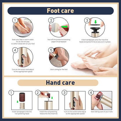 Electric Foot Callus Remover,2 in1 Rechargeable Callus Remover for Feet,9-Speed Wireless Electric Foot File Nail Grinder,Foot Scrubber Pedicure Tools for Dead Skin Dry Cracked Feet (Gold MINI)
