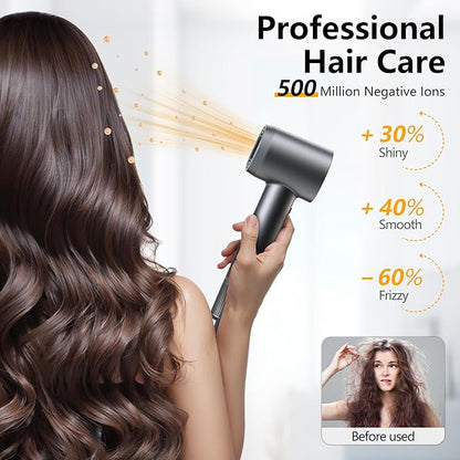 DYS0N-like Hair Dryer - 1 Min Fast Drying, High-Speed Blow Dryer with 500 Million Negative Ions, No Heat Damage, Low Noise, Lightweight, Professional Hairdryer with Diffuser & Nozzle, Gunmetal