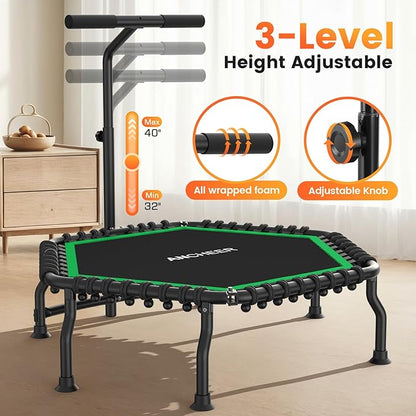 ANCHEER 50" Rebounder Trampoline for Adults- 2025 Foldable Mini Trampoline with Bar- Exercise Trampoline for Adults, Max Load 560lbs, for Indoor/Garden Workout