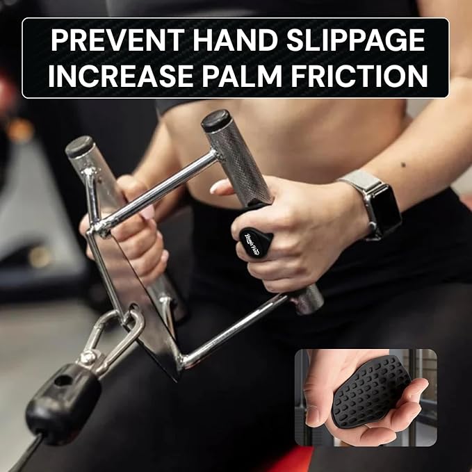 Ergonomic-Gym-Grips-for-Men-&-Women - Soft Silicone Weight Lifting Grips for Dumbbells, Barbells, Pull-Ups, Deadlifts - Fingerless, Sweat-Resistant, Includes Portable Case
