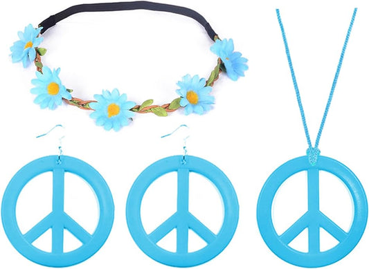 choice of all Peace Sign Necklace Earrings Sunflower Headband Set for Women 60s 70s Outfits Hip Hop Hippie Jewelry Halloween Costume Accessories