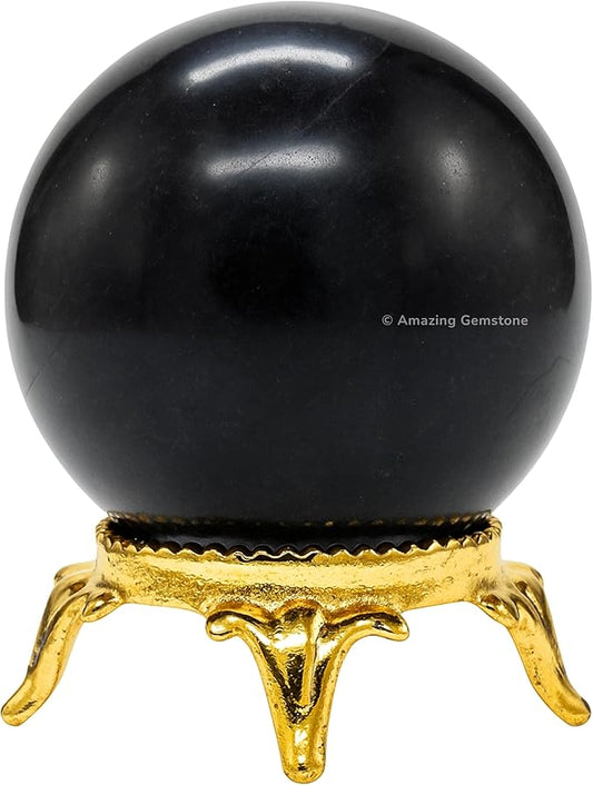 Amazing Gemstone Shungite Crystal Ball with Stand - 2 Inches Crystal Sphere Meditation Balls for Witchcraft and Decorative Balls