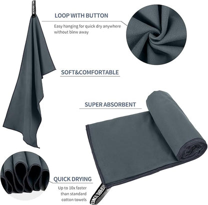 Microfiber Travel Towel, Soft Lightweight Quick Dry Towel, Super Absorbent Compact Travel & Sports & Beach Towels for Camping, Backpack, Gym, Swimming, Yoga, Hiking (M:20"×40" -Dark Gray)