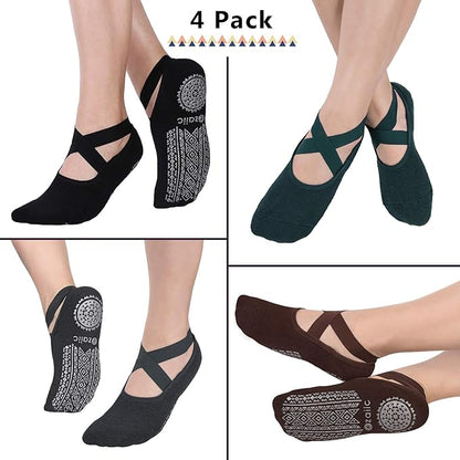 Ozaiic Yoga Socks for Women Non-Slip Grips & Straps, Ideal for Pilates, Pure Barre, Ballet, Dance, Barefoot Workout
