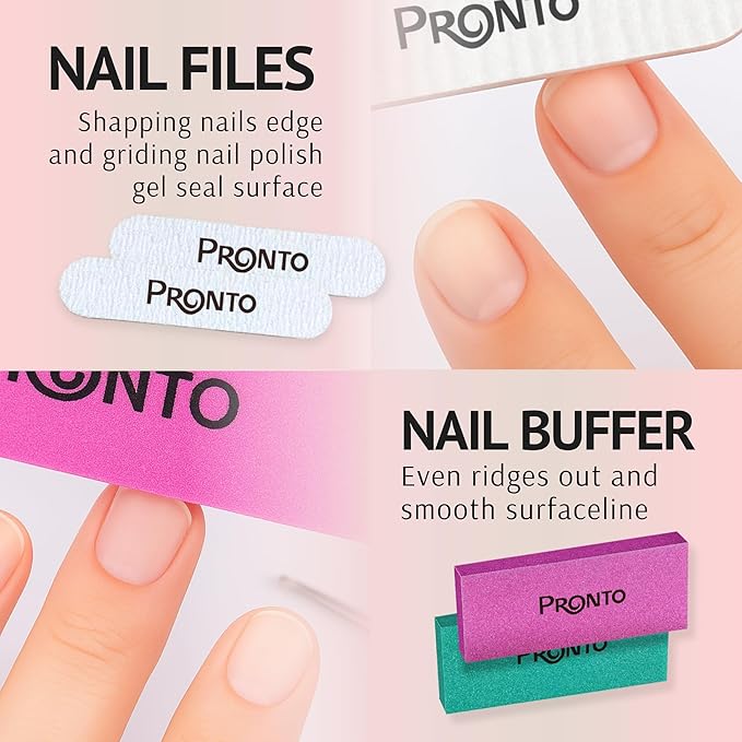 Pronto Acetone Nail Polish Remover 8 Fl Oz with Manicure Kit - Includes Nail File, Buffer, Pusher, Scraper - Pure Acetone 100 Percent - Quick & Professional Gel Acrylic Nail Remover Kit