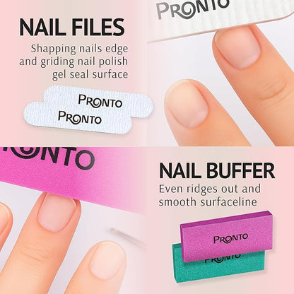 Pronto Acetone Nail Polish Remover 8 Fl Oz with Manicure Kit - Includes Nail File, Buffer, Pusher, Scraper - Pure Acetone 100 Percent - Quick & Professional Gel Acrylic Nail Remover Kit