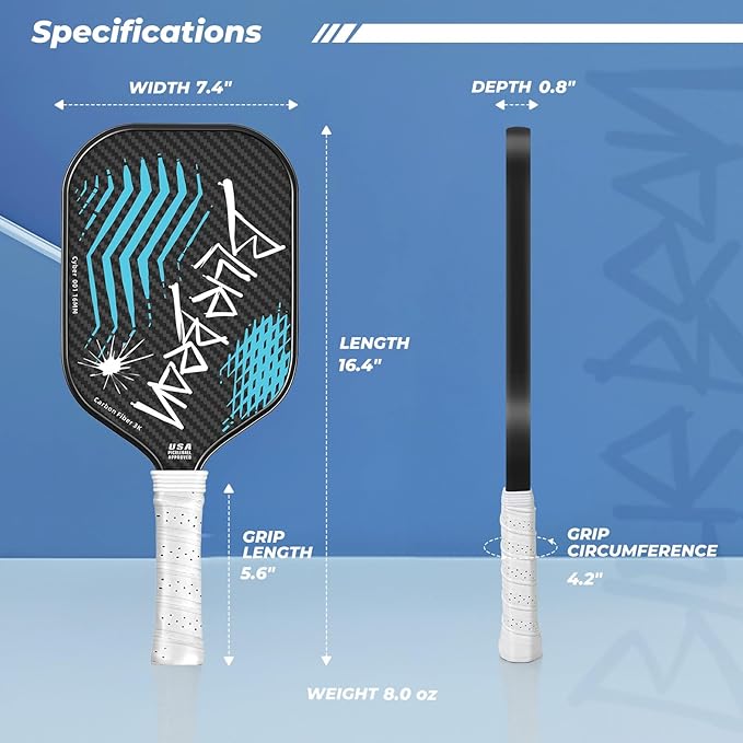 Pickleball Paddles,USAPA,Carbon Fiber Pickleball Paddle with 16MM Polymer Honeycomb Core Provides Lighter Weight&Higher Grit&Spin,Engineered for Professional Players,BlueBean