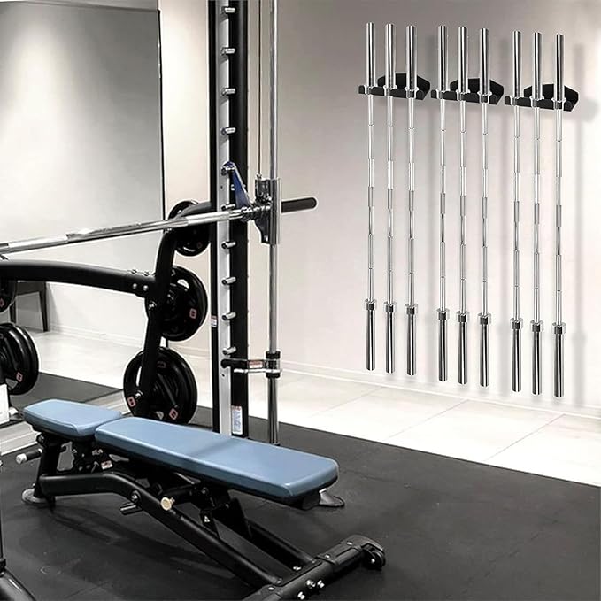 Olympic Barbell Hanger Barbell Rack Garage Gym Bar Wall Rack,Wall Mount Barbell Storage Holder Olympic Bar Hanger, Holds Under 33mm Bar Size
