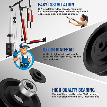Universal Nylon Bearing Pulley Wheel Replace Gym Attachments Diameter 90mm/3.5" for Gym Equipment Part Cable Machine
